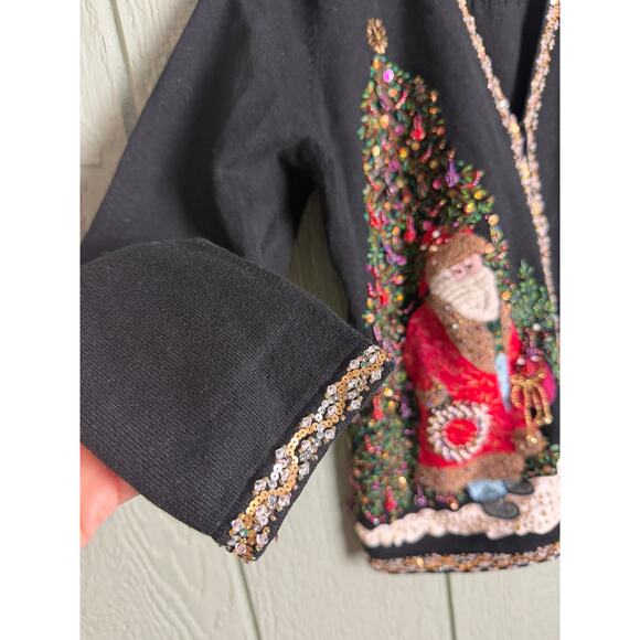 Vintage Christmas Sweater Marisa Christina Beaded Santa/Reindeer Cardigan Small - Picture 2 of 7